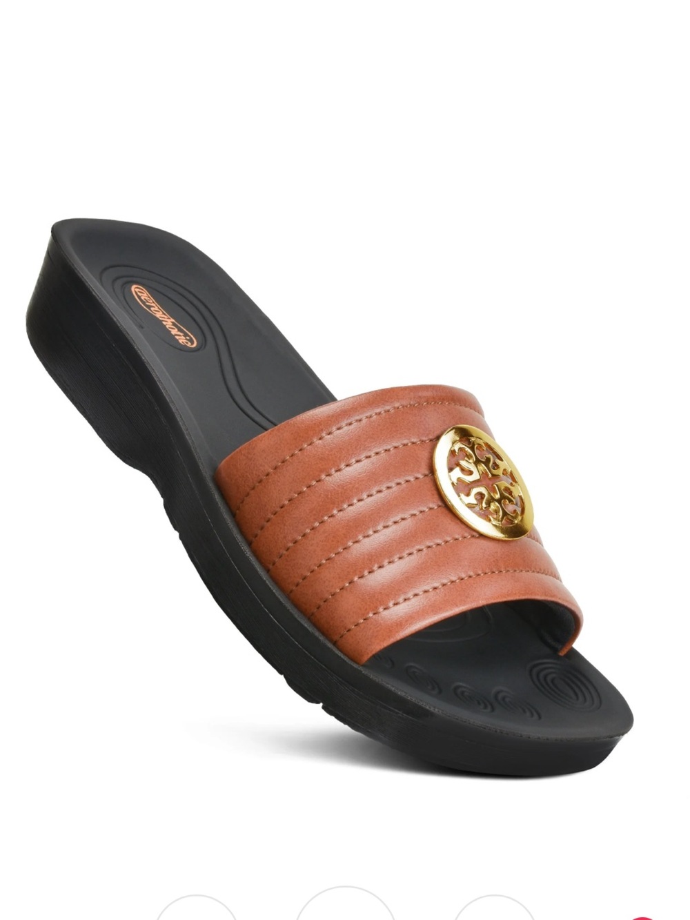*NWT* Otis Orthopedic Casual Slides Tan w/Gold Medallion. Size 40